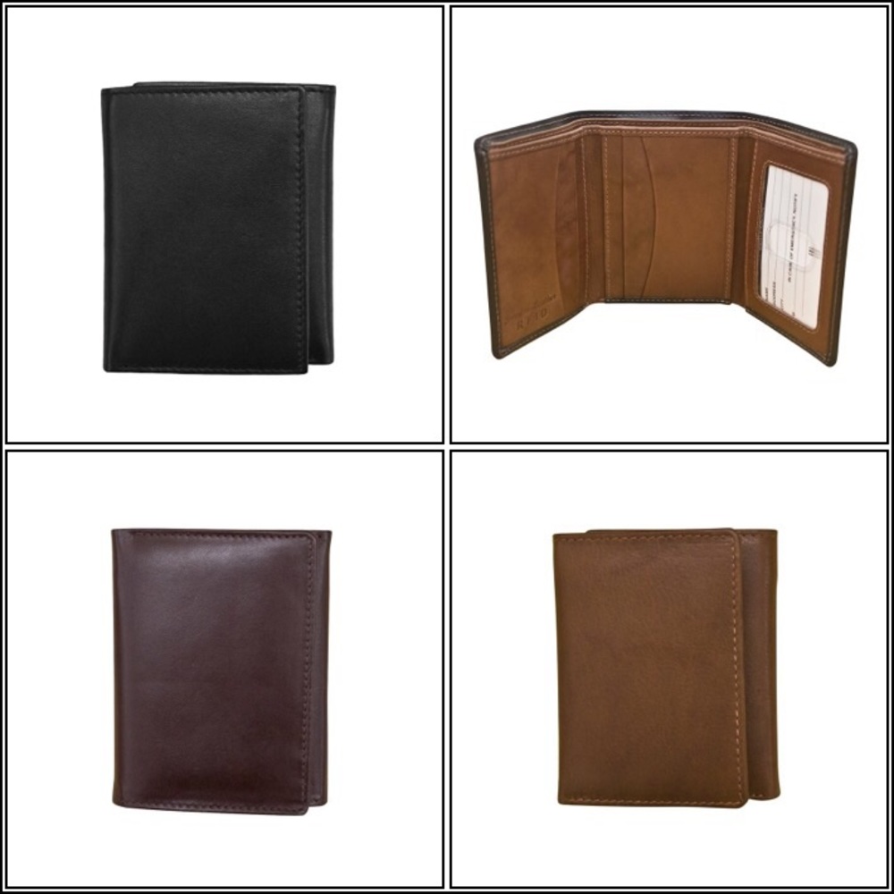 NiB RFID men’s leather wallet trifold black brown